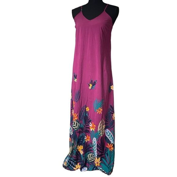 Old Navy Fuschia Tropical Print Spaghetti Strap Maxi Dress - Tall MI0102 - Picture 1 of 9